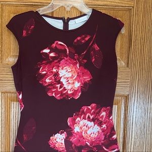 New York & Company Burgundy Floral Scuba Dress
